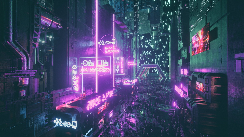 neon, cityscape, 2K, science fiction, artwork, digital, neon glow, cyberpunk, city, cyber city