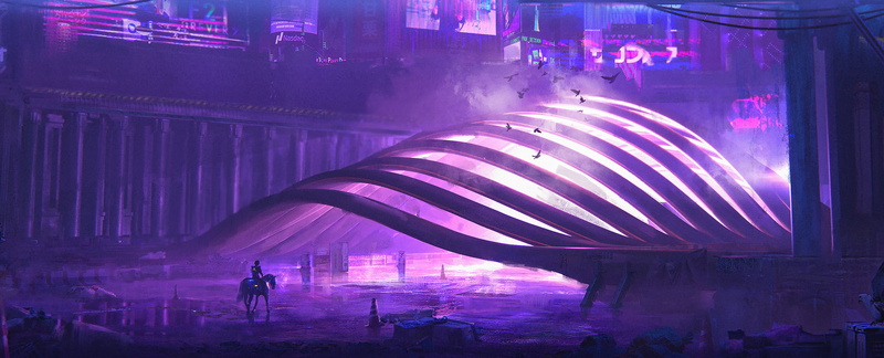 1080P, cyber city, artwork, digital art, Futurism, horse