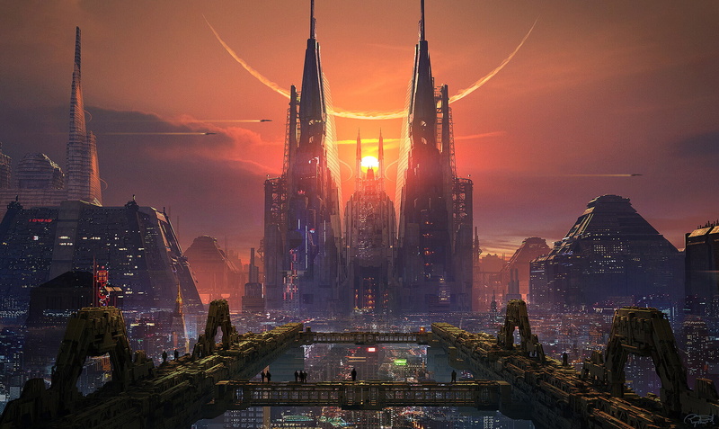 cityscape, artwork, digital art, 1080P, cyber city, futuristic