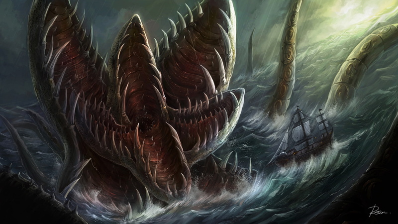 art, mood, Sad, spooky, creepy, Dark, fantasy, creature, monster, nature, paintings, ocean, horror, sorrow, sea, Ships, 1080P, Evil, vehicles