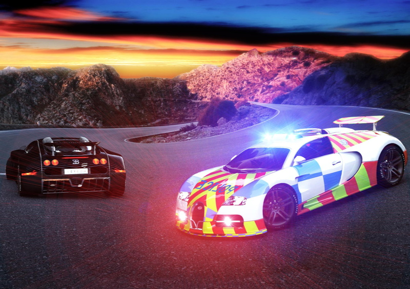 po, sunset, road, cars, 1080P, valley, bugatti, police, veyron, windy, come, chase