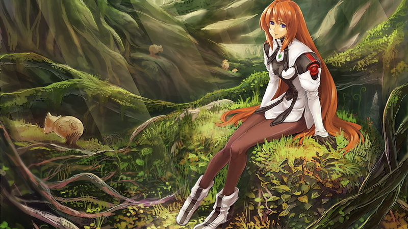 nature, 1080P, green color, outdoors, illustration, religion, day, full length, girl, sitting, women, Xenogears, art and craft, plant, human representation