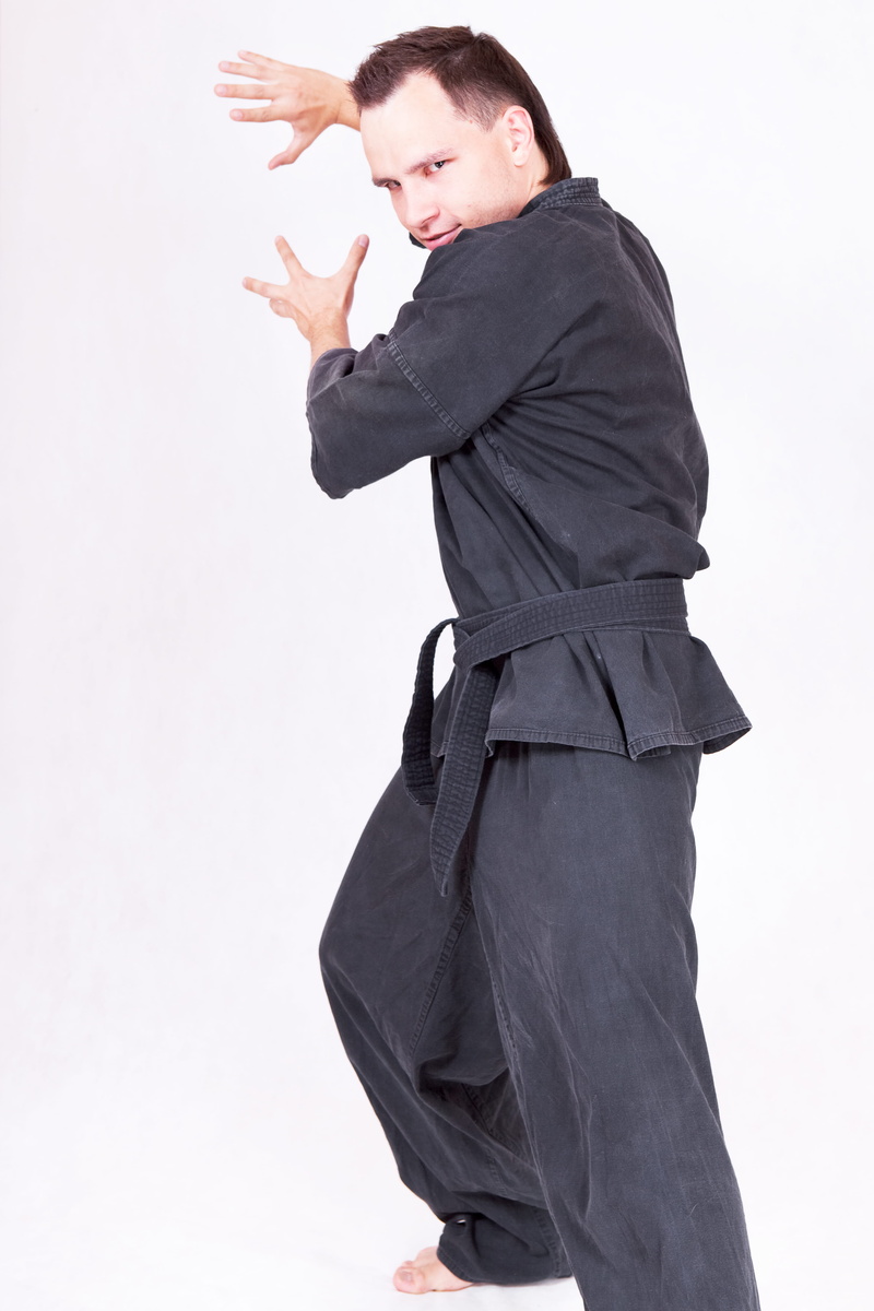 white background, real people, one person, young adult, young women, fighter, three quarter length, kungfu, young men, clothing, studio shot, con2011, copy space