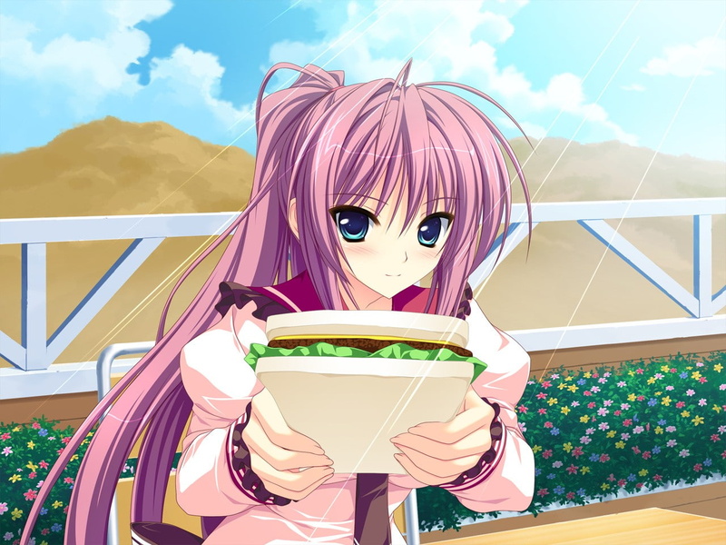anime girls, outdoors, sandwich, females, childhood, school uniform, representation, real people, purple, art and craft, architecture, leisure activity