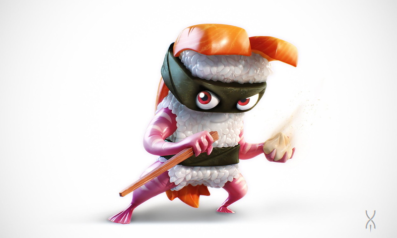 sushi, Hashi, food, art, ninja, 1080P, Yan Morala, Sushi Ninja