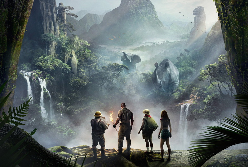cinema, Moose Finbar, fog, movie, jungle, Ruby Roundhouse, Jumanji, film, elephant, tree, Jumanji: Welcome To The Jungle, Karen Gillan, Shelly Oberon, Jack Black