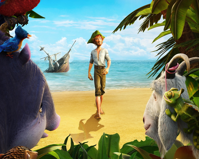Lizard, Sky, Sunken, 4K, Movie, Animation, Matthias Schweighofer, Ship, Sunny Day, Boy, Boar, Crusoe, Clouds, Chameleon, Parrots, Sea, STUDIOCANAL, Goat