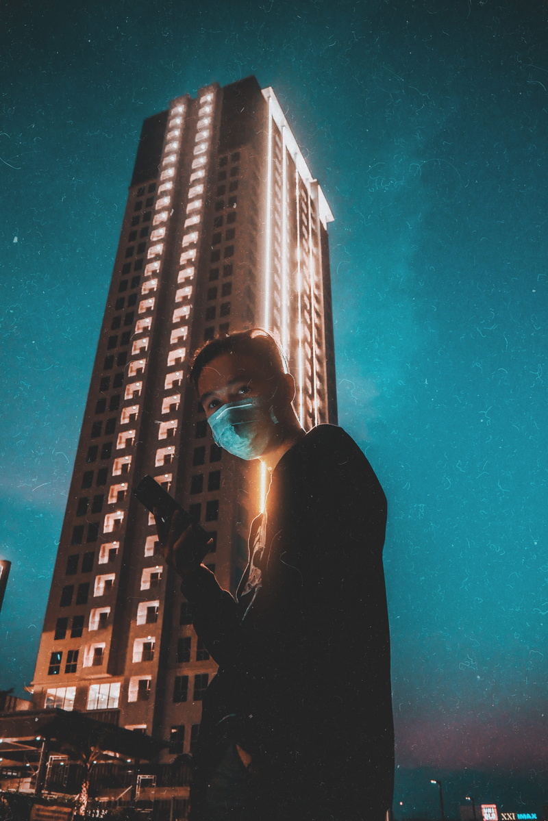 walk, wearing, street, standup, man, leisure activity, architecture, orange, standing, face, office building exterior, person, blue, concrete, men, cyan