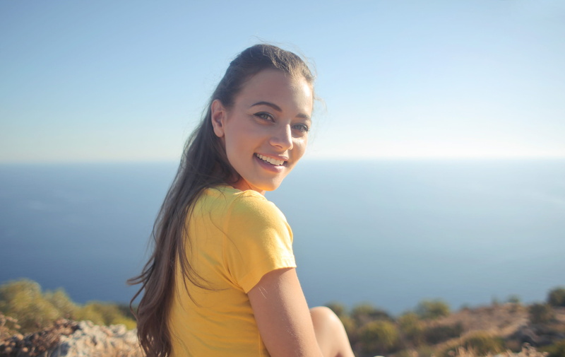 young women, long hair, yellow, blue denim, young woman, sleeved, portrait, leisure activity, beauty, young adult, outside, looking over shoulder, 2K