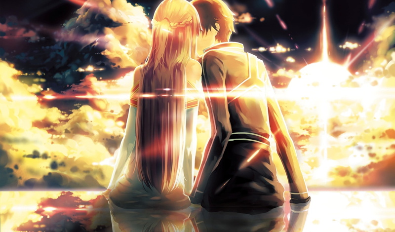 glowing, kirito, ko2915277ok, close-up, art, abstract, digital composite, backgrounds, adult, sea, people, sword art online, glass, transparent, kiss, sky
