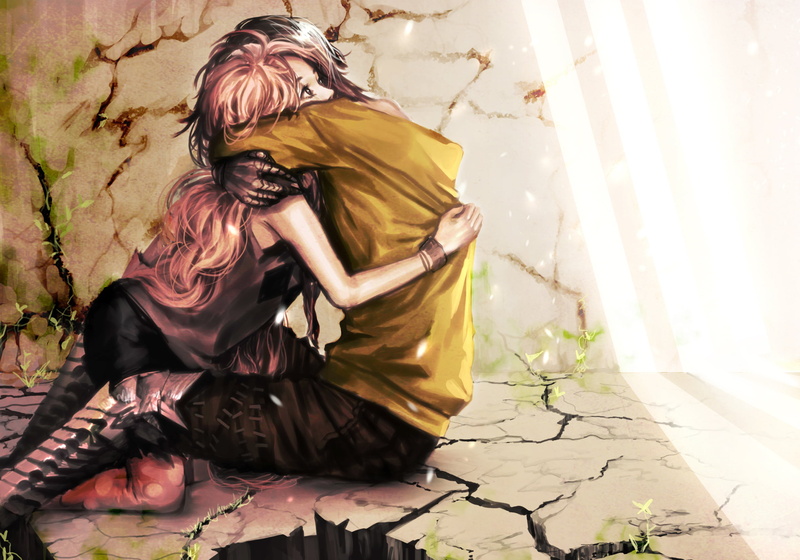 people, sitting, nature, art, floor, females, long Hair, hug, boy, cracked, cute, illustration, woman, front view, women, blond Hair, sensuality, portrait