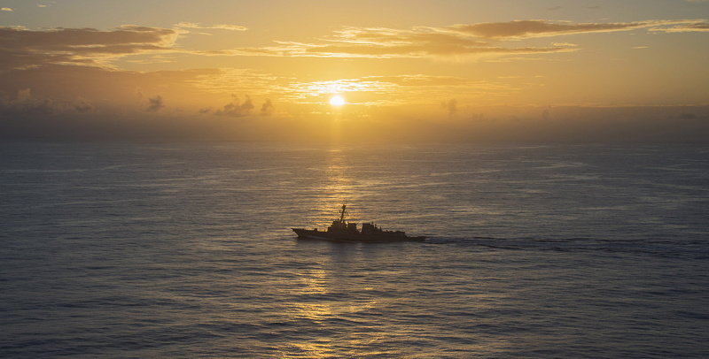 PHILIPPINE SEA, USS Michael Murphy (DDG 112), guided-missile destroyer, 1080P, sunset, weapons, ship