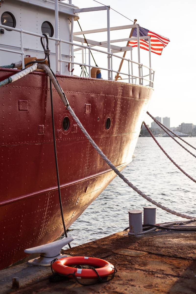 red, outdoors, mode of transportation, daytime, sky, ship, boat, rope, day, nature, boston, moored, 5K, dockside, life preserver, fishing industry, focus on foreground