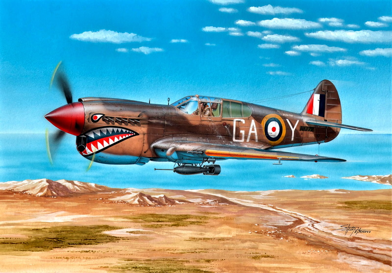 2K, Shark Squadron, Lybia, 1942, 112 Sqn, Clive Killer Caldwell, North Africa, Kittyhawk Mk.IA, P-40E