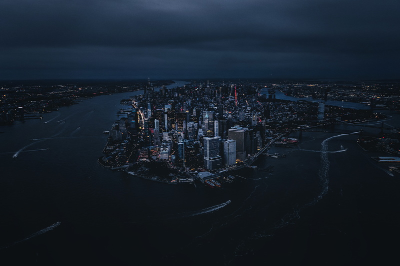 night, architecture, 4K, USA, New York City, Andre Benz, city, boat, building