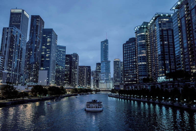 Chicago, USA, 720P, building, river, lights