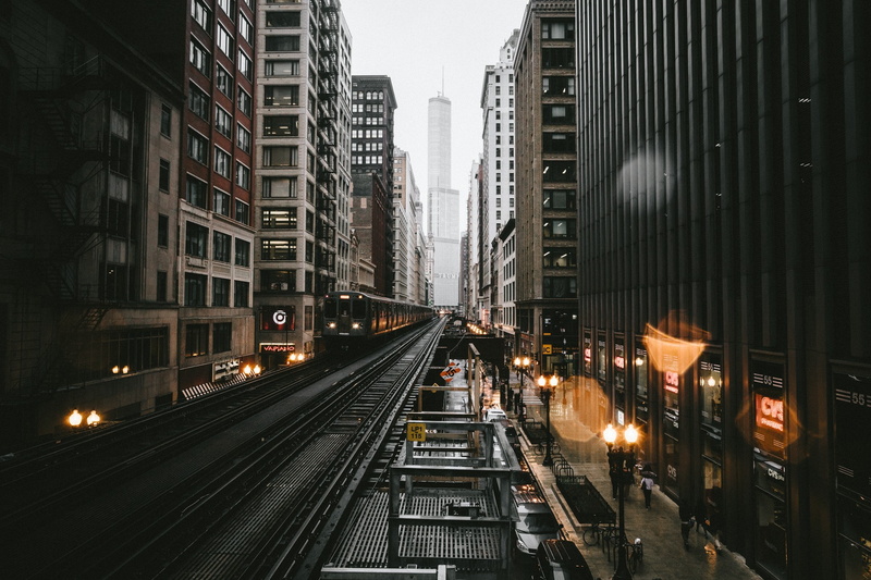 lights, rain, glare, 1080P, USA, building, evening, Chicago, city