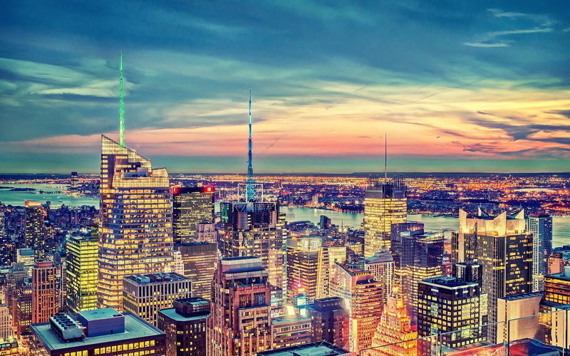 rise, city, 1080P, hi, photo, skyscrapers, hdr, nature and landscapes, antennas, dusk, rooftop, buildings, nyc, view, roofs, antenas