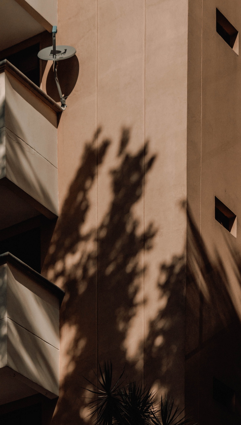 balcony, building, building Exterior, orange, structure, wall, shadows, shadow on wall, apartment, modern, elegance, window, no People, 4K