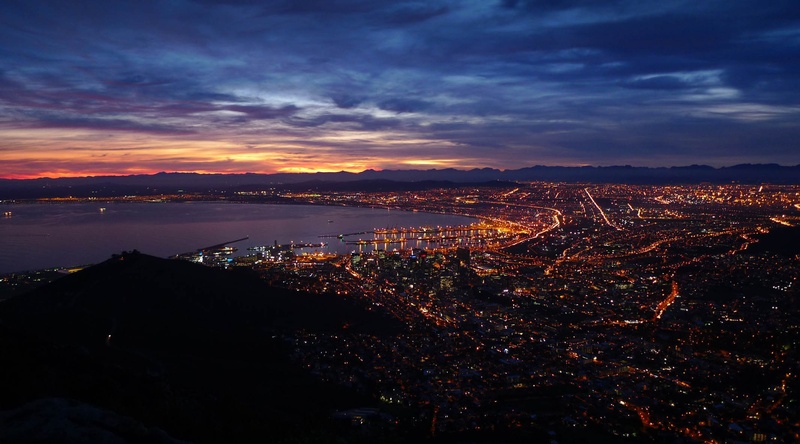 landscape, architecture, water, sunset, travel, blue, illuminated, aerial, beauty in nature, lions head, signal, nature, south africa, atlantic, scenics - nature