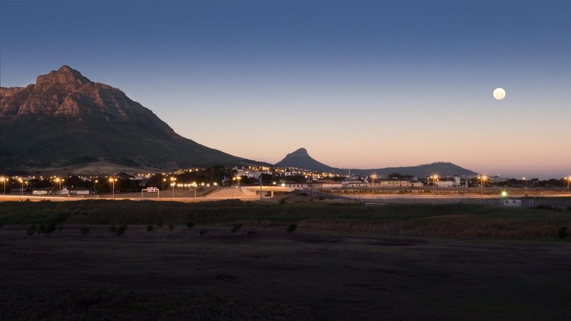 sunrise, scenics - nature, cape town, city, no people, full moon, moon, blue hour, travel destinations, outdoors, devils peak, dawn, super blue blood moon