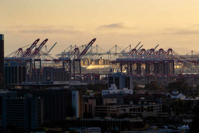 urban, city, construction equipment, sky, 4K, built structure, business, town, architecture, waterfront, animal, machinery, building, dock, water, long beach