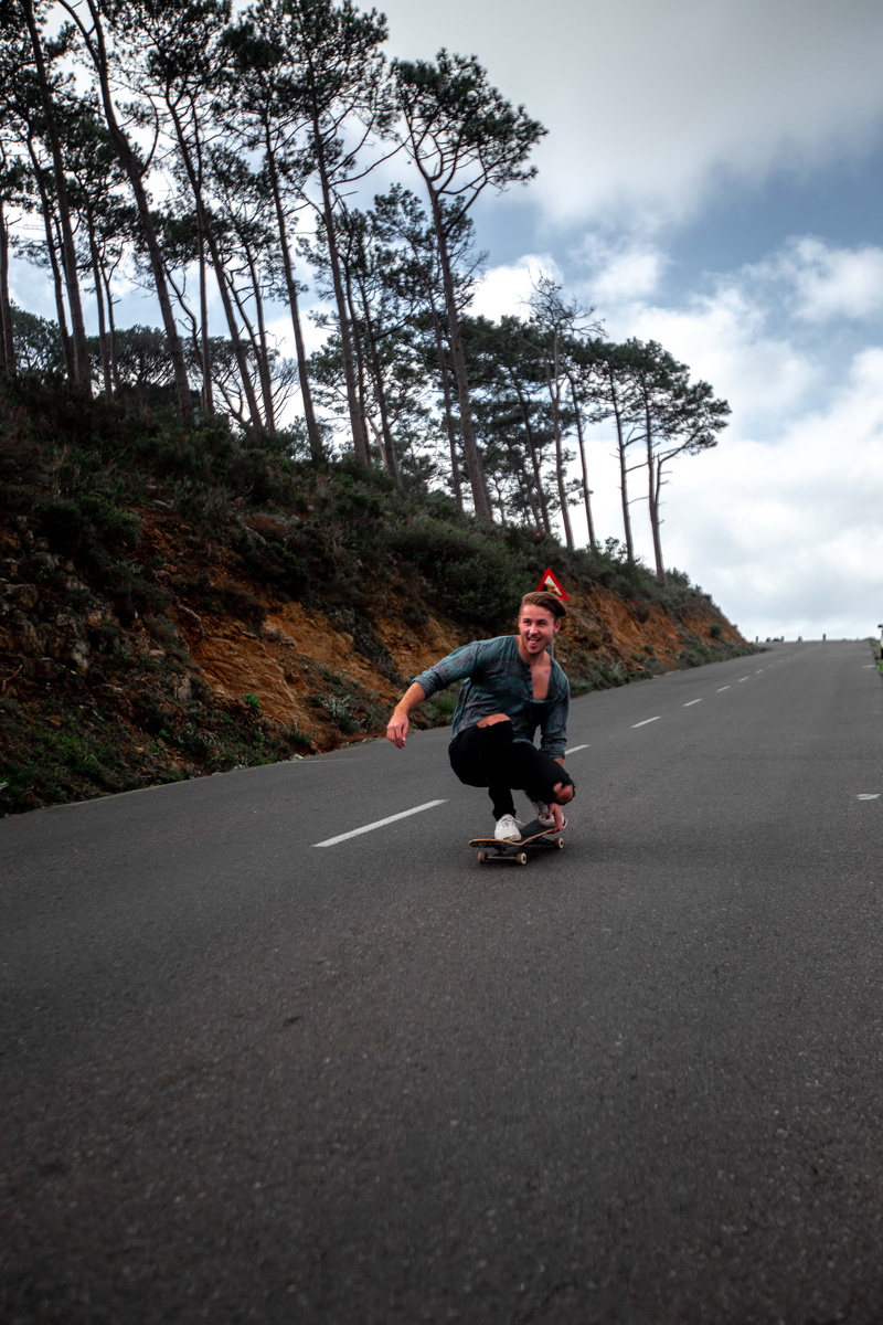the way forward, men, front view, plant, males, road, sky, day, south africa, direction, riding, lifestyles, tree, cape town, 5K, casual clothing, skateboarding