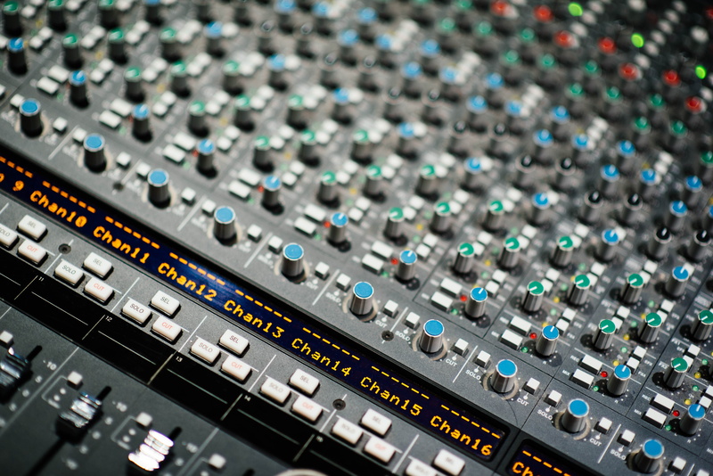 no people, indoors, close-up, photo, 5K, push button, sound mixer, rock music, sound recording equipment, communication, blue, volume, technology, recording studio