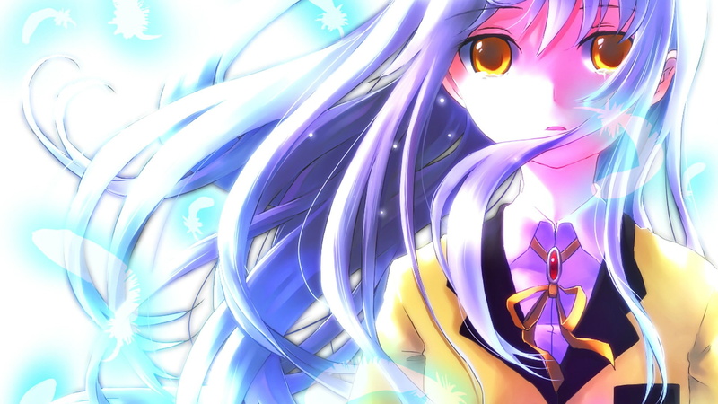 blue hair, 1080P, anime girls, Angel Beats!, anime, yellow eyes, long hair