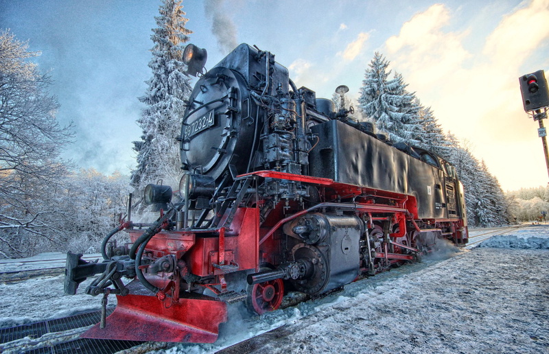 1080P, snow, winter, landscape, semaphore, train