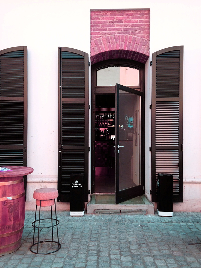 outdoors, sidewalk, full, barrel, day, seat, tiled floor, bar, lite, architecture, chair, contemporary, nature, shutter, house, 2K, city, no people, exterior
