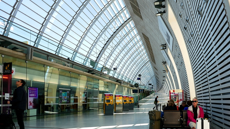 near, day, travel, rail, standing, airport, city, people, man, train, building exterior, post, tgv, built Structure, 4K, transportation, walking, glass - material