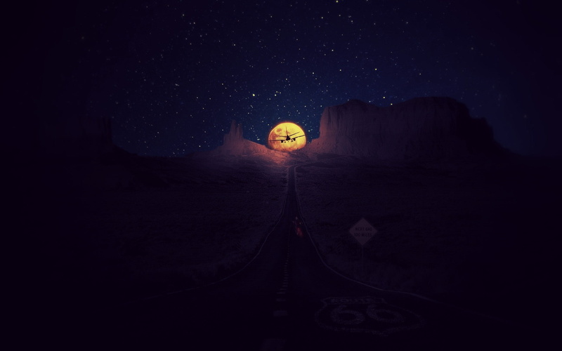 roadtrip, 1080P, sunset, Route 66