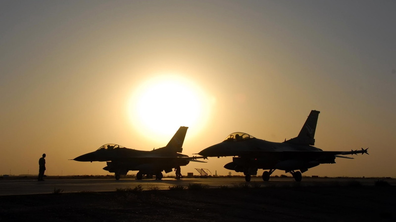 Sun, General Dynamics F-16 Fighting Falcon, jets, aircraft, silhouette, 1080P, airplane, military aircraft