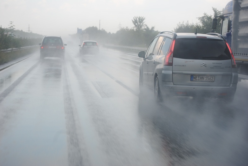 outdoors, tree, hydroplaning, land vehicle, no people, citroen, germany, traffic, streets, gray, driving school, suv, motion, asphalt, day, road, motor vehicle