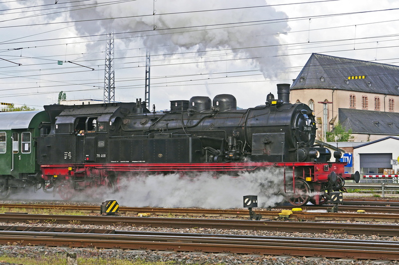 mode of transportation, train - vehicle, steam locomotive, on the move, outdoors, br 78, shunting yard, the steam spectacle in 2018, pollution, railway