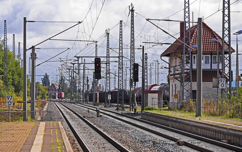 building exterior, thuringia germany, signals, exit, architecture, mode of transportation, passage route, pole number, built structure, hipped roof, technology