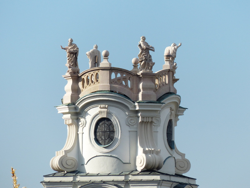 Salzburg, evangelists, sky, building exterior, Collegiate Church, historic preservation, 4K, low angle view, cathedral, the past, unesco, baroque, history