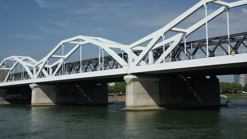 alloy, girder, city, waterfront, built structure, architecture, low angle view, ludwigshafen, bridge, river, connection, bridge - man made structure, nature