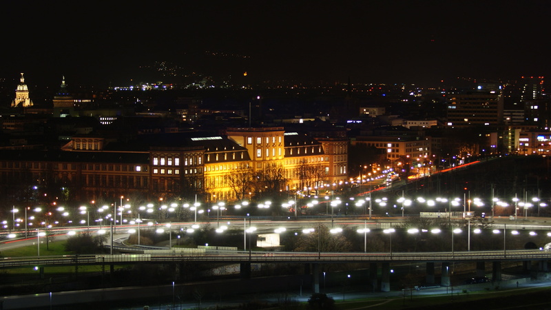 city, building, 4K, night photograph, motion, building exterior, tourism, nature, no people, mannheim, built structure, mode of transportation, bridge