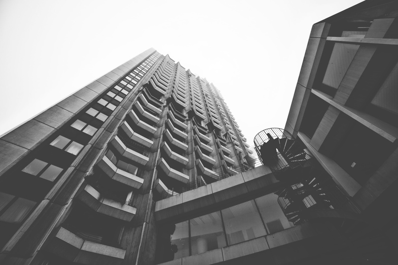architecture, nature, office building exterior, built structure, germany, tall - high, clear sky, building, brutalism, black and white, development, no people