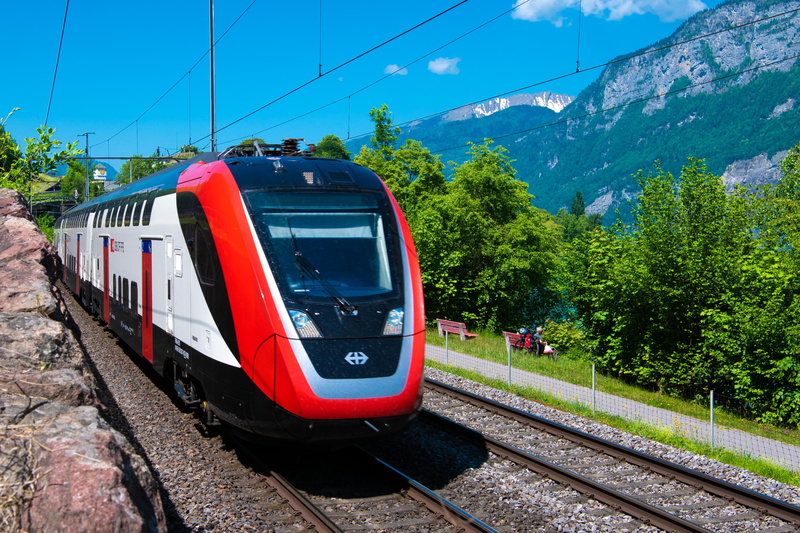 sky, mode of transportation, bombardier, swiss federal railways, 4K, intercity, land vehicle, station, cable car, passenger train, day, railway, rail transportation
