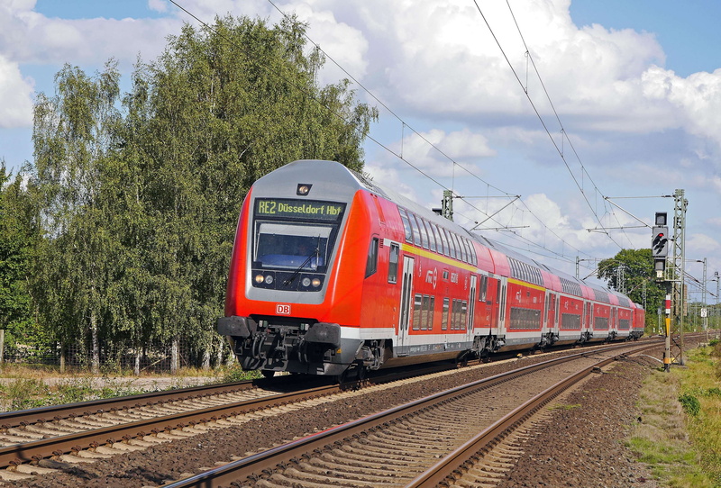 mnsterland, plant, electric locomotive, red, railway, railroad track, main line, railroad station platform, outdoors, double decker, travel, transportation