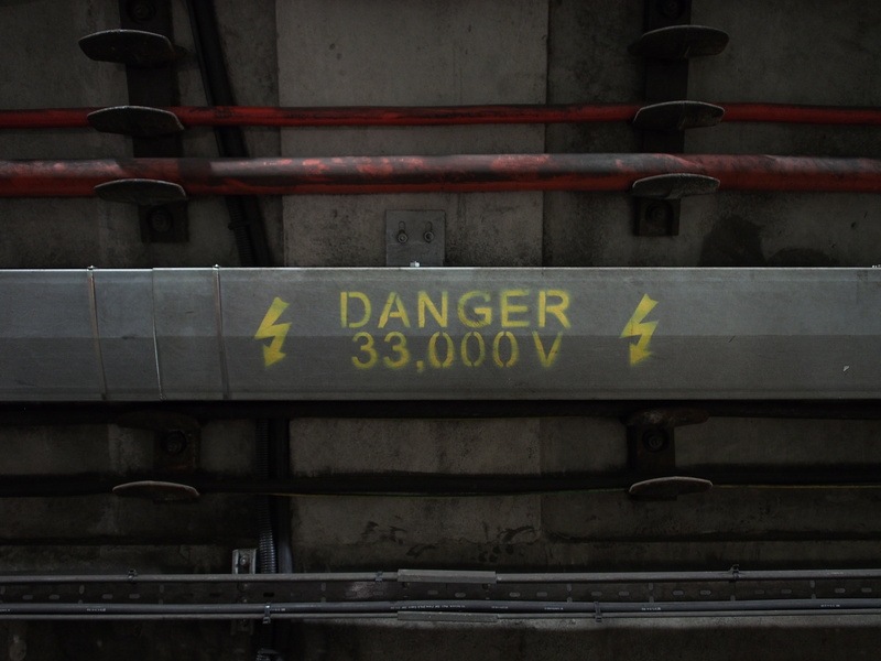 warning, metal, script, sign, text, shock, western script, security, bar, cable, rail transportation, wiring, capital letter, public transportation, digital