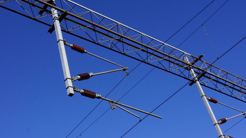built structure, amusement park, technology, nature, electricity pylon, industrial equipment, day, low angle view, cable, danger, train your, power supply