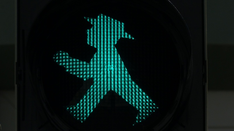 eastern ampelmännchen, east, turquoise colored, road sign, transportation, sign, green light, easterner, form of communication, males, led, cross, lighting equipment
