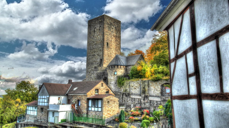 bochum, ruhr trail, old town, plant, concrete, old, tree, burghof, isenburg, henrichshütte, built structure, roof, 2K, blankenstein castle, architecture