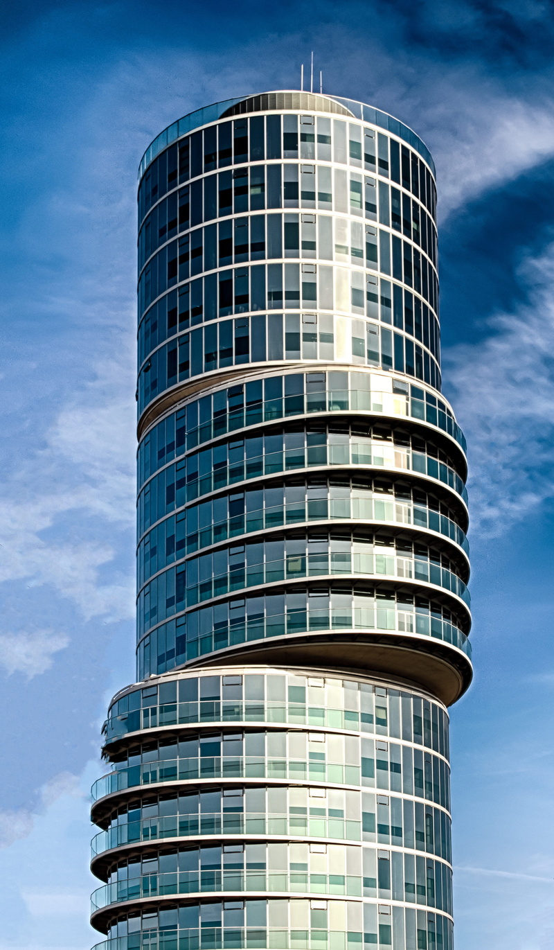 office building exterior, glass, 4K, low angle shot, windows, window, tall - high, clouds, city, skyscraper, tall, day, cityscape, building exterior, built structure