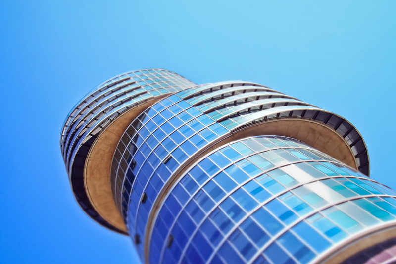clear sky, skyscraper, low angle view, creativity, modern, facade, nature, bochum, urban, studio shot, office building exterior, outdoors, glass front