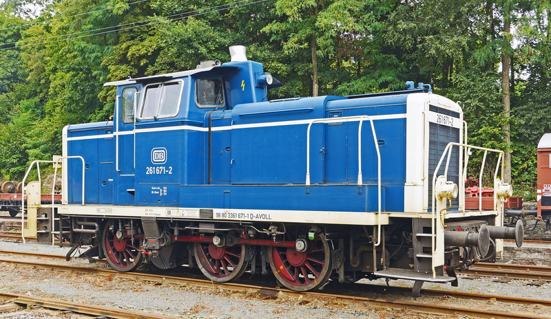 railroad car, transportation, piesberg, epoch 4, train - vehicle, v60, railroad track, exhibition, tree, blue, deutsche bundesbahn, branch line, track